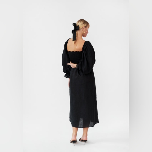 Sleeper Atlanta dress in Black with puffed sleeves and smocked bodice, sz m - Picture 3 of 13